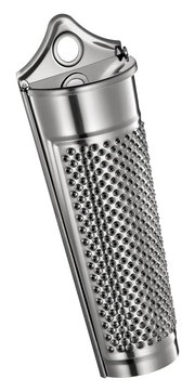 Muskatreibe aus Edelstahl in seitlicher Perspektive