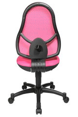 Rosa Drehstuhl mit schwarzem Gestell, Ansicht von hinten