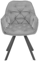 Grauer Armlehnstuhl mit gepolsterter Sitzfläche und Rückenlehne, Vorderansicht