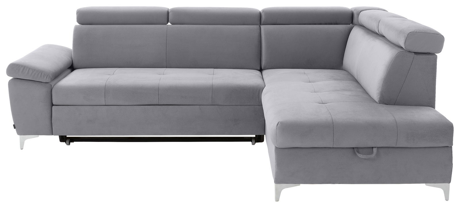 Graues Ecksofa mit verstellbaren Kopfstützen und modernem Design, Vorderansicht