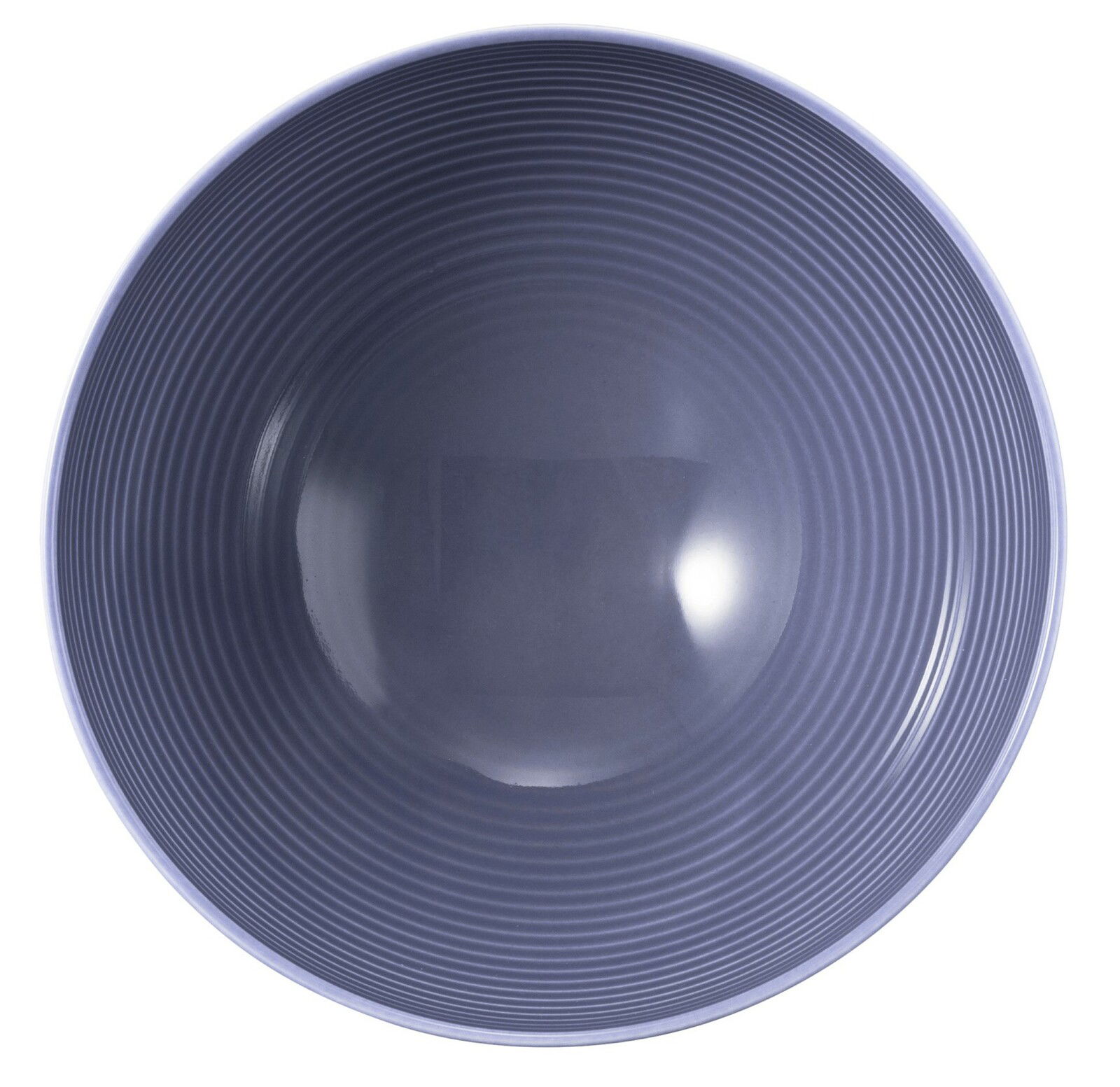 Runde Schüssel mit einem Durchmesser von 15,5 cm, dunkelblau mit feinen Rillen, Ansicht von oben.
