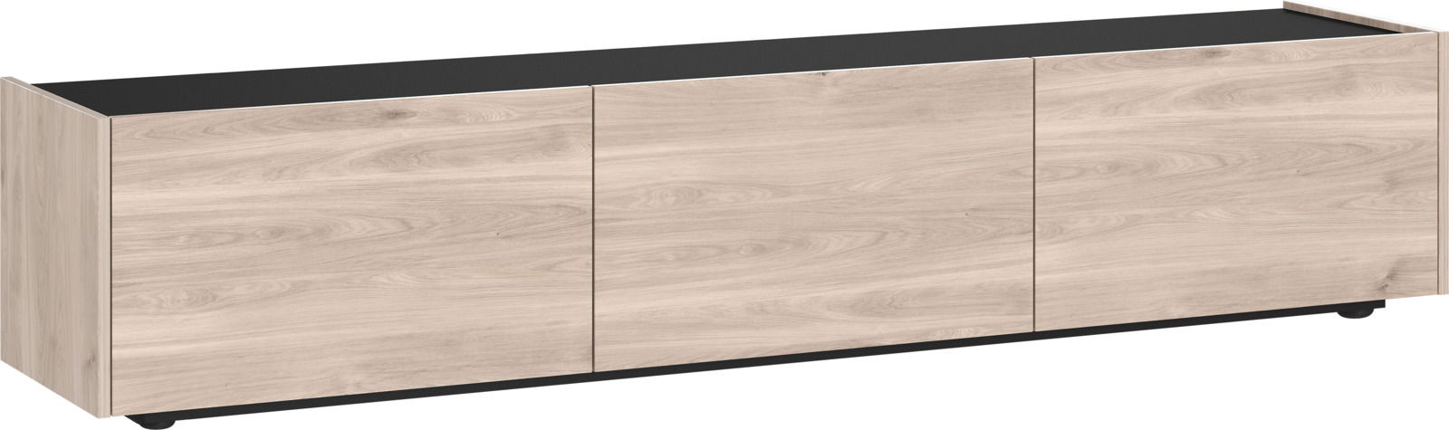 TV-Lowboard in Holzoptik mit drei Türen, seitliche Perspektive