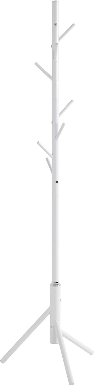 Zurbrüggen Garderobenständer Weißer, freistehender Garderobenständer in Baumform mit mehreren Hakenarmen und dreibeinigem Standfuß, frontal aus leicht seitlicher Perspektive auf weißem Hintergrund