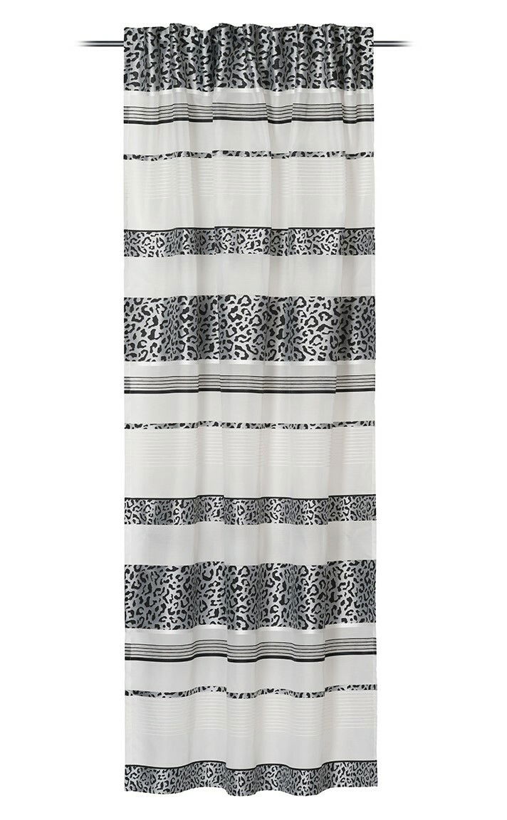 GÖZZE Schlaufenvorhang LEONA Vorhang mit verdeckten Schlaufen, 140x245cm, in schwarz-weißem Leoparden- und Streifenmuster, frontal aufgenommen