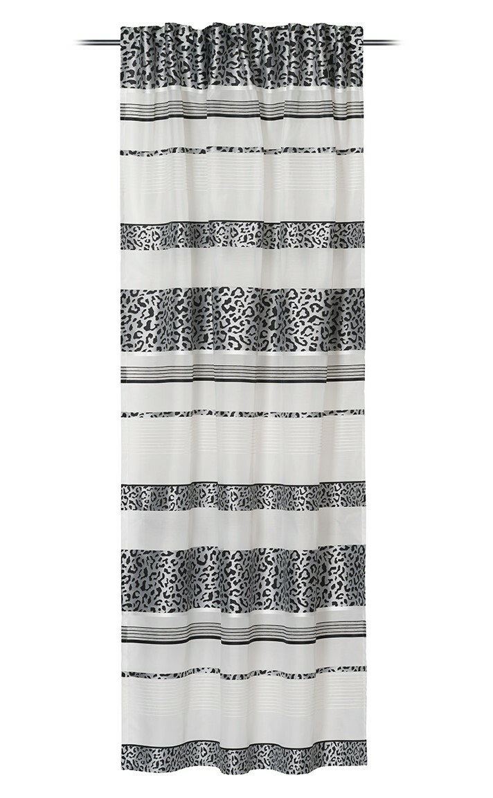 Vorhang mit verdeckten Schlaufen, 140x245cm, in schwarz-weißem Leoparden- und Streifenmuster, frontal aufgenommen