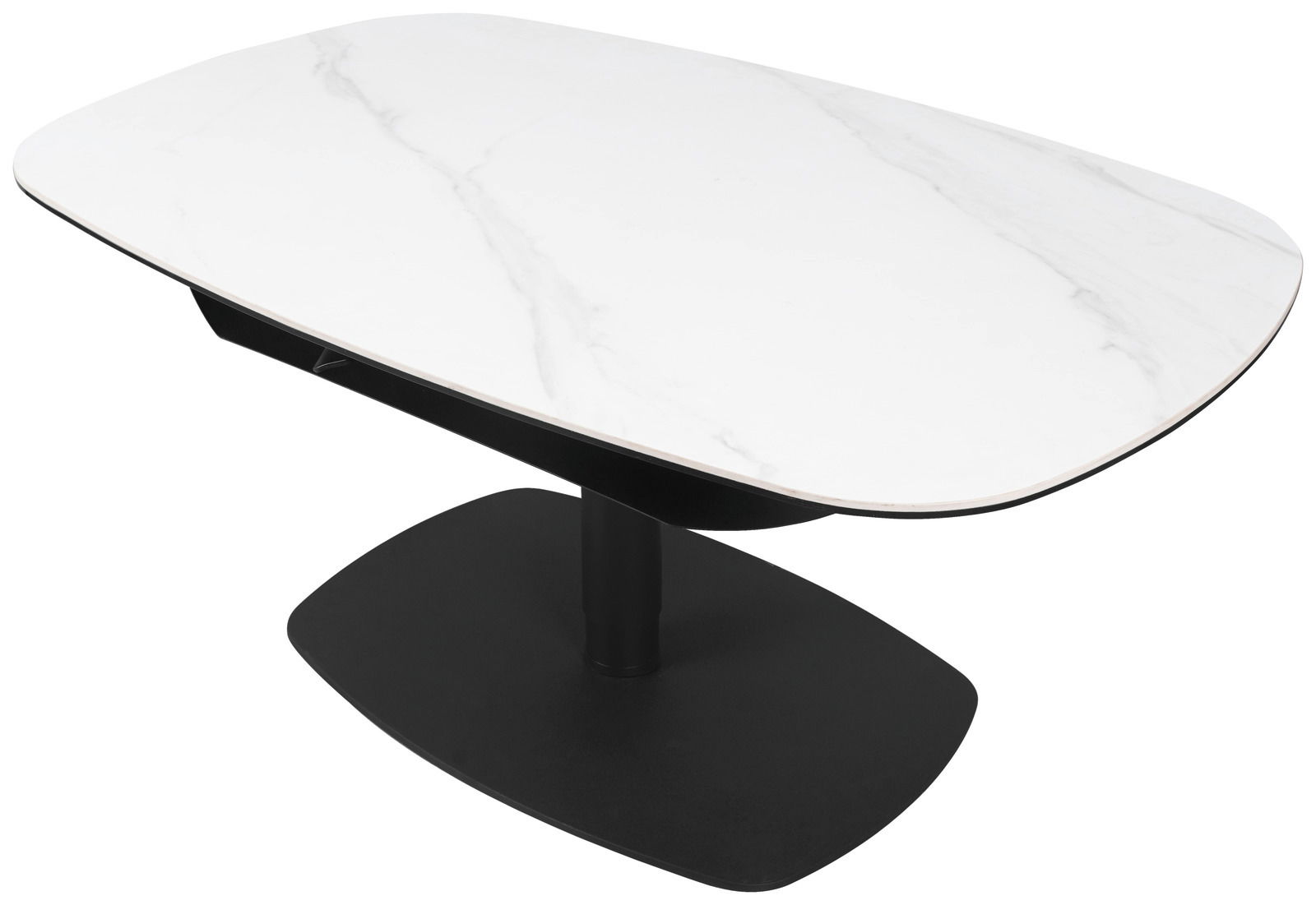 Dieter Knoll Salontafel BRESCIA Moderner Couchtisch mit weißer Marmoroptik-Tischplatte und schwarzem Sockel, seitliche Perspektive