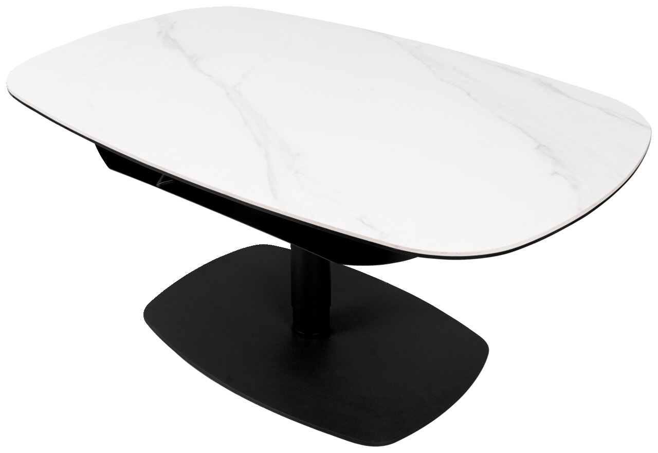 Dieter Knoll Couchtisch BRESCIA Moderner Couchtisch mit weißer Marmoroptik-Tischplatte und schwarzem Sockel, seitliche Perspektive