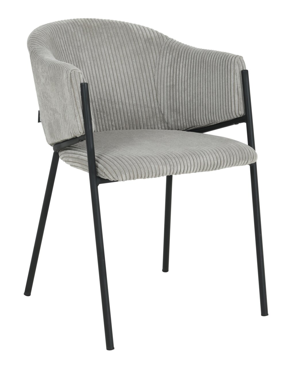 Z2 Fauteuil KRONOS Grijze fauteuil KRONOS met geribbelde stoffen bekleding en zwart metalen frame, zijaanzicht