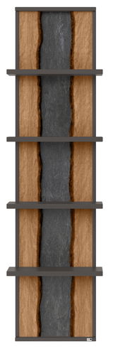 Hängepaneel mit vier Regalböden, Holzoptik mit dunklem Mittelstreifen, Frontalansicht