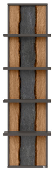 Hängepaneel mit vier Regalböden, Holzoptik mit dunklem Mittelstreifen, Frontalansicht