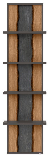 Hängepaneel mit vier Regalböden, Holzoptik mit dunklem Mittelstreifen, Frontalansicht