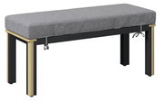 Bank mit grauem Polster und schwarzem Gestell, seitliche Perspektive