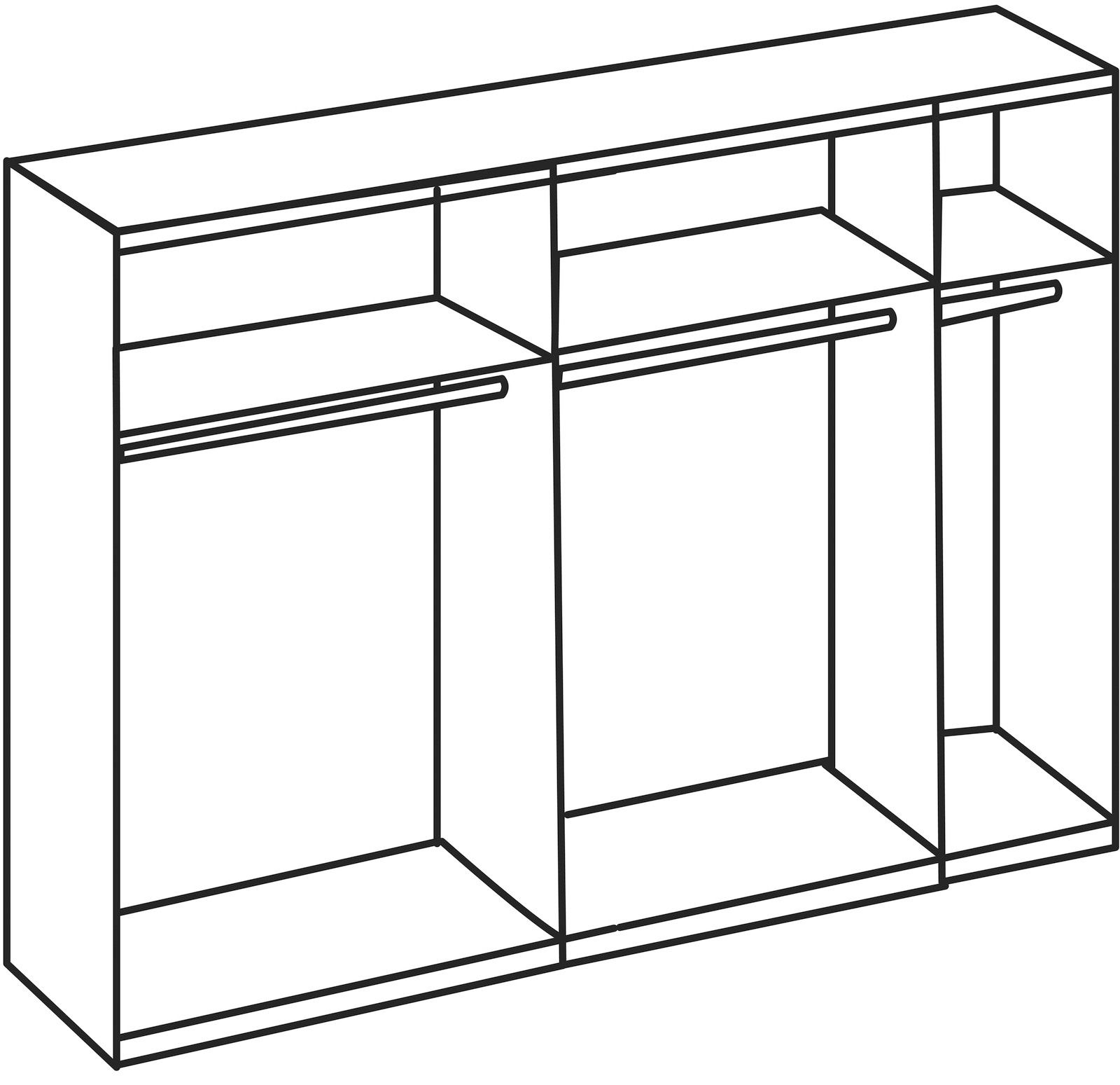 Schwebetürenschrank mit drei Türen, perspektivische Ansicht von vorne links