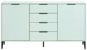 Modernes Sideboard in hellem Mintgrün mit schwarzen Griffen und Beinen, frontal abgebildet.