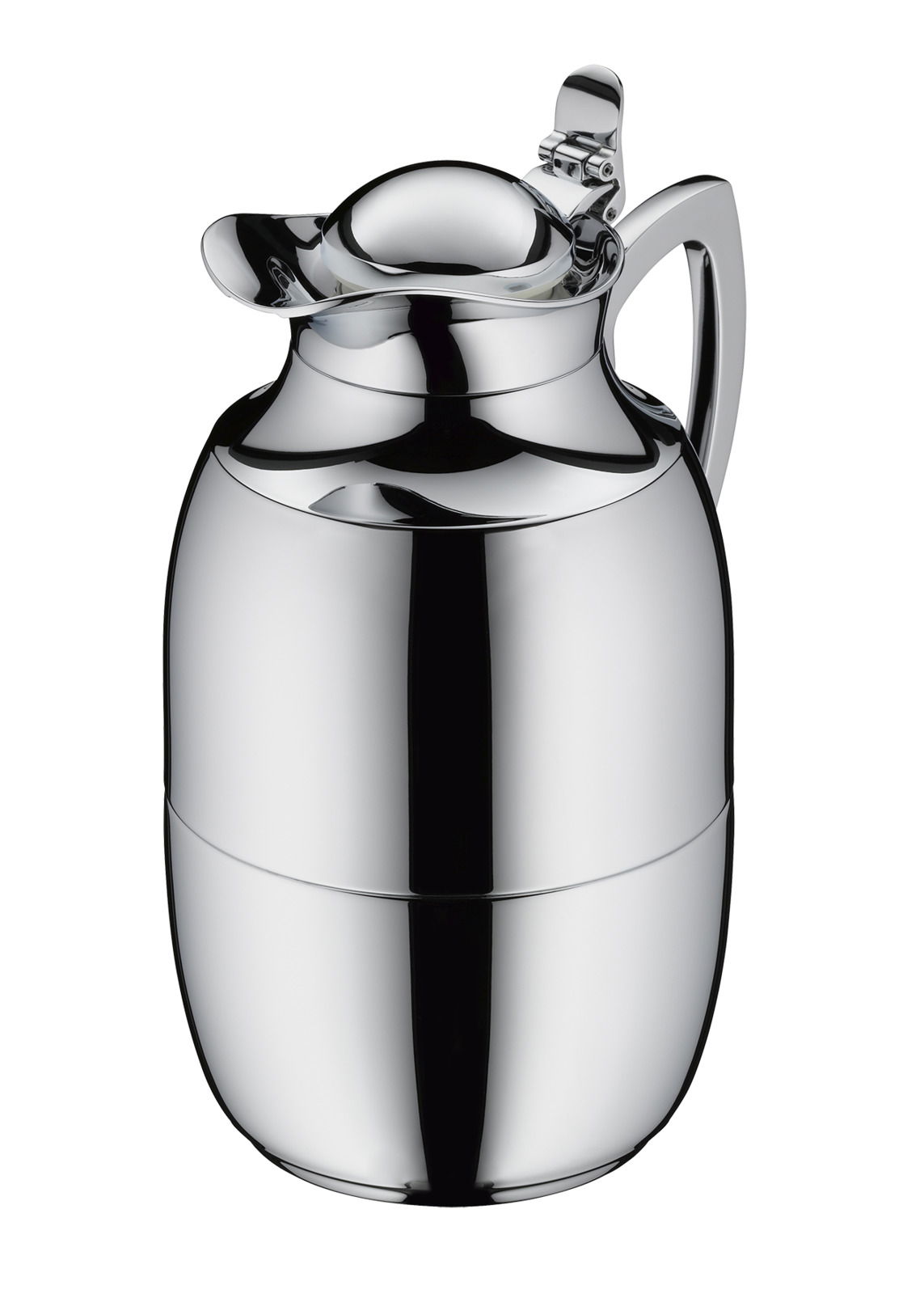 Silberne Isolierkanne Juwel aus Edelstahl, seitliche Perspektive