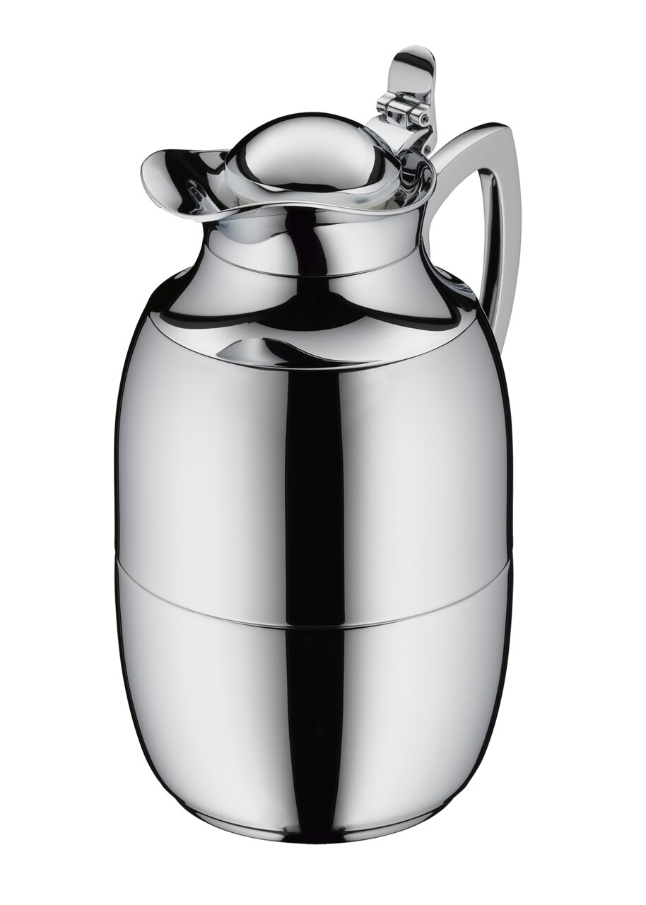 Silberne Isolierkanne Juwel aus Edelstahl, seitliche Perspektive