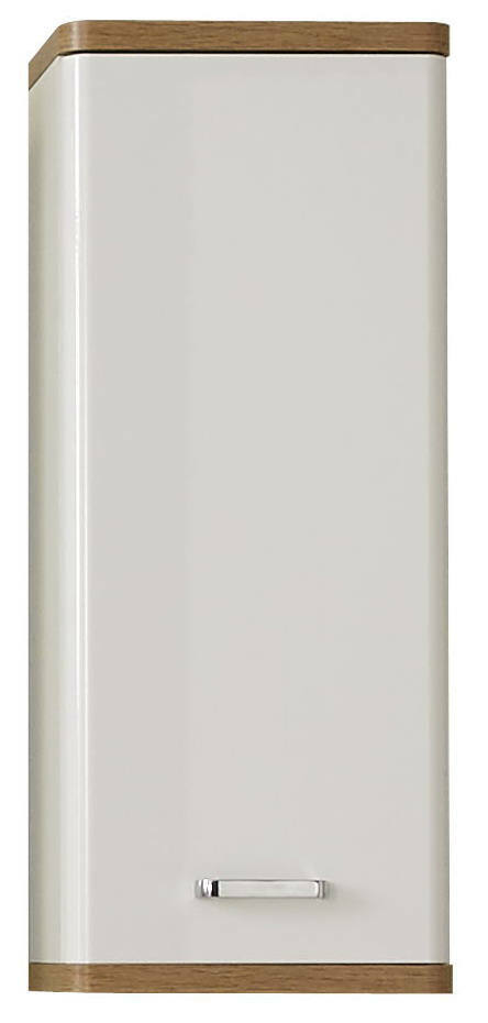 Moderner Wandschrank in Weiß mit Holzdetails, Frontalansicht