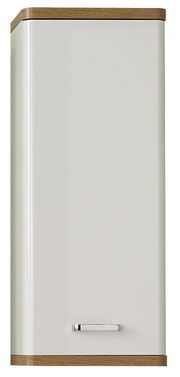 Moderner Wandschrank in Weiß mit Holzdetails, Frontalansicht