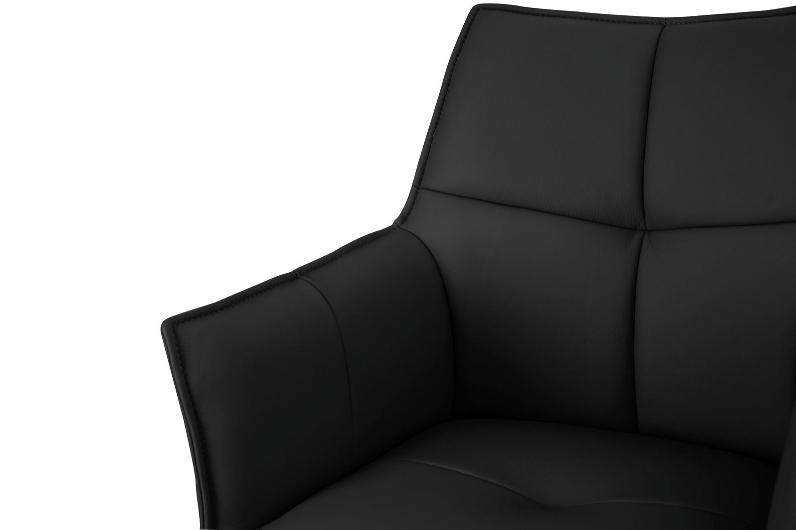 Novel Barstuhl MIAMI Nahaufnahme eines schwarzen, gepolsterten Barstuhls mit eleganter Naht und moderner Ästhetik, von schräg oben betrachtet.