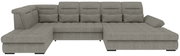 Graues U-förmiges Wohnlandschaft-Sofa mit Stoffbezug, verstellbaren Kopfstützen und zwei Ottomane-Elementen, Frontansicht leicht von oben