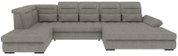 Graues U-förmiges Wohnlandschaft-Sofa mit Stoffbezug, verstellbaren Kopfstützen und zwei Ottomane-Elementen, Frontansicht leicht von oben