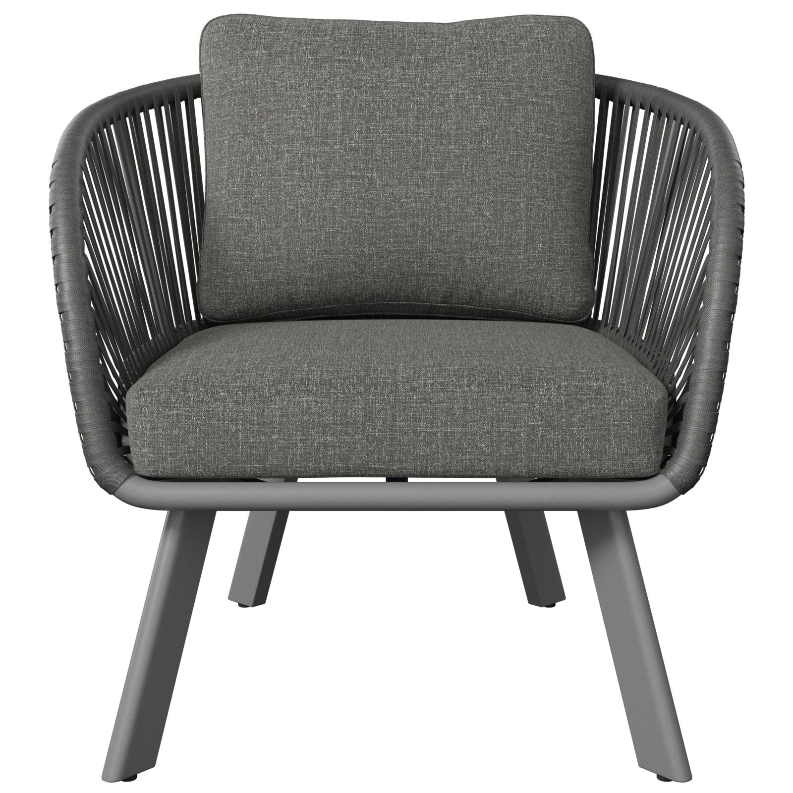 Grauer Loungesessel mit Kissen, Vorderansicht