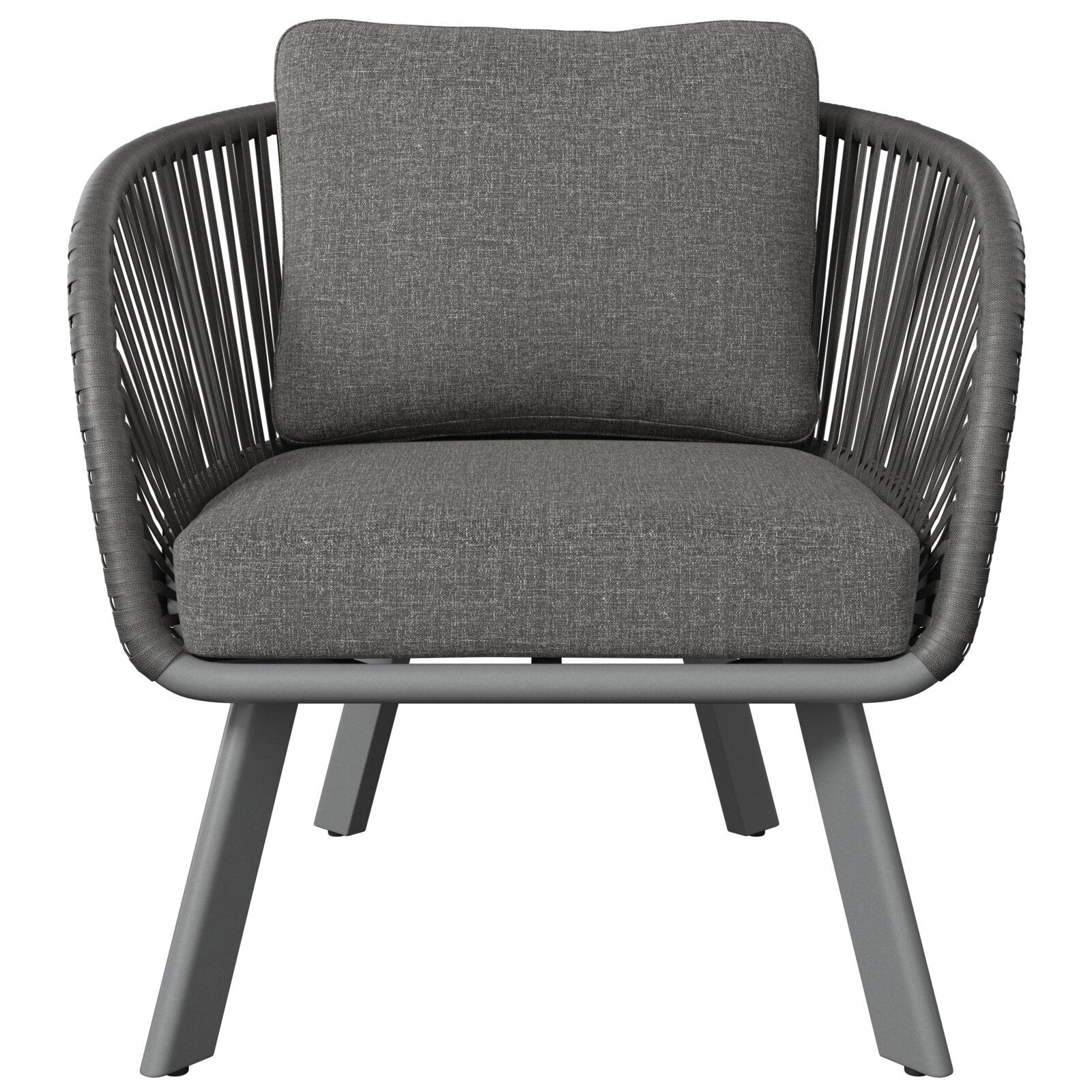 Grauer Loungesessel mit Kissen, Vorderansicht