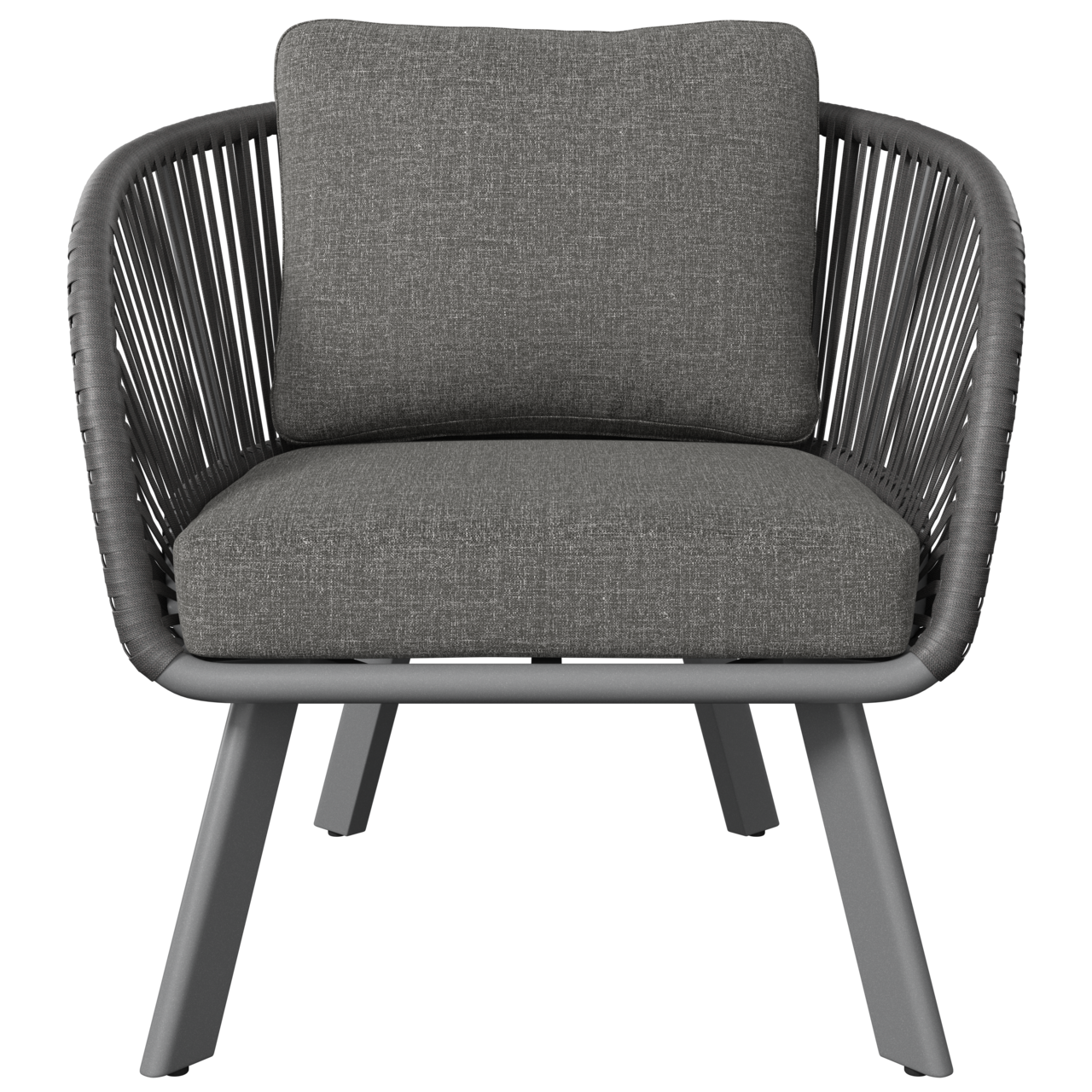 Grauer Loungesessel mit Kissen, Vorderansicht