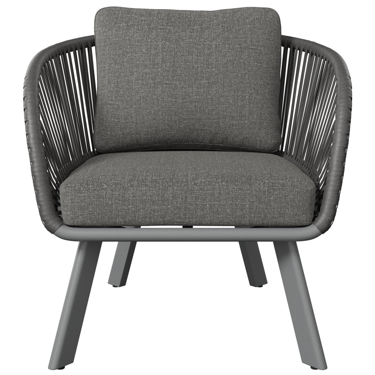 Grauer Loungesessel mit Kissen, Vorderansicht