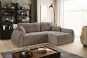 Eckschlafsofa in einem modernen Wohnzimmer, Perspektive von vorne rechts