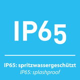 IP65 spritzwassergeschützt, blaue Hintergrundgrafik