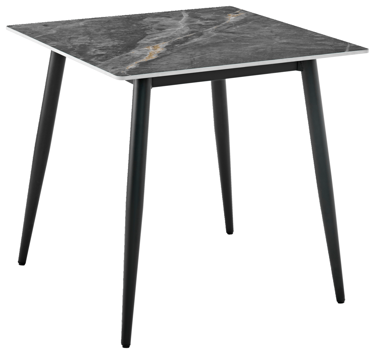 Ti´me Esstisch BENEDIKT Moderner quadratischer Esstisch mit grauer Marmoroptik-Tischplatte und schwarzen Metallbeinen, seitliche Perspektive
