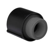 Schwarzer Wasserregler mit Gewinde, seitliche Perspektive