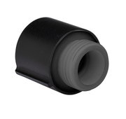 Schwarzer Wasserregler mit Gewinde, seitliche Perspektive