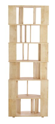 Moderner Wandschrank aus hellem Holz mit offenen Fächern, frontale Ansicht