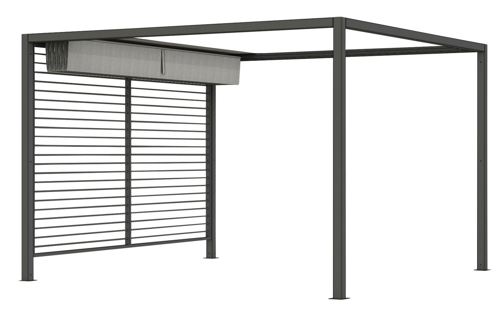 Siena Garden Sichtschutz Alu SCHATTENMANUFAKTUR Moderner Sichtschutz aus Aluminium mit Lamellen, perspektivisch von der Seite gezeigt.