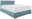 Seitliche Ansicht eines blauen Boxspringbetts mit weißer Matratze und Topper.