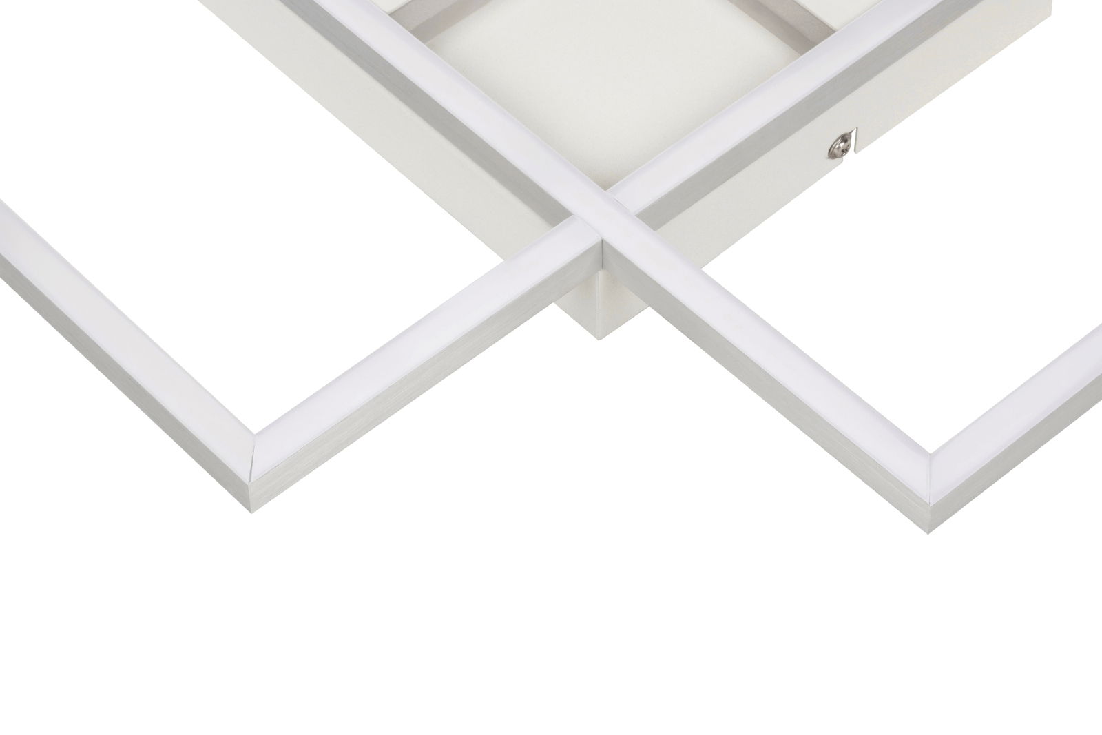 Moderne LED-Deckenleuchte in geometrischem Design, seitliche Perspektive