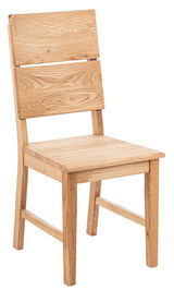 Holzstuhl aus hellem Holz mit geradlinigem Design, seitliche Perspektive