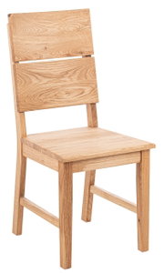 Holzstuhl aus hellem Holz mit geradlinigem Design, seitliche Perspektive