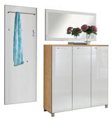 Garderoben-Set 3-tlg. mit Spiegel, Schrank und Wandpaneel, seitliche Perspektive