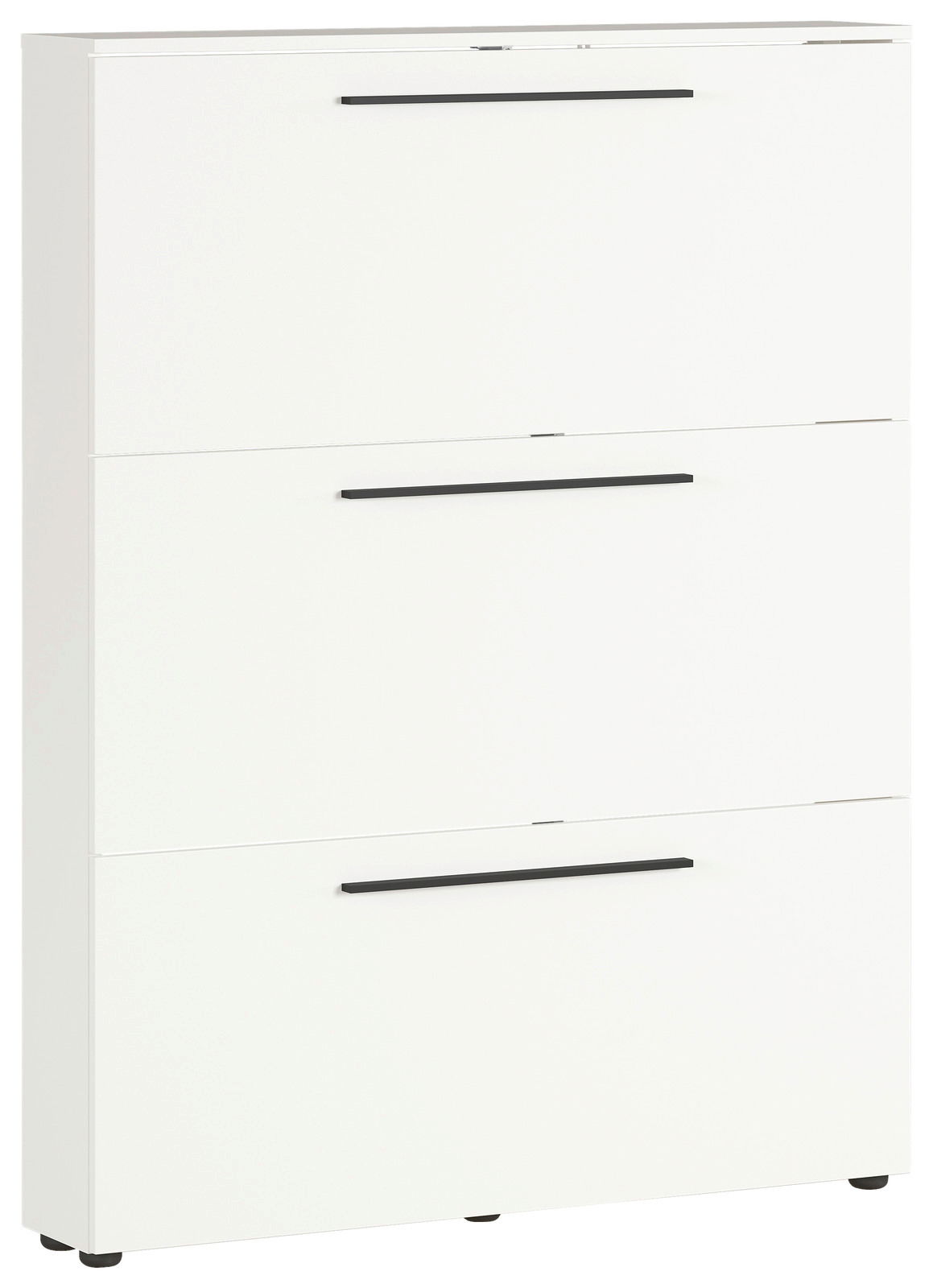 MID.YOU Schuhschrank UTAH Weißer Schuhschrank mit drei Klappen und schwarzen Griffen, seitliche Perspektive