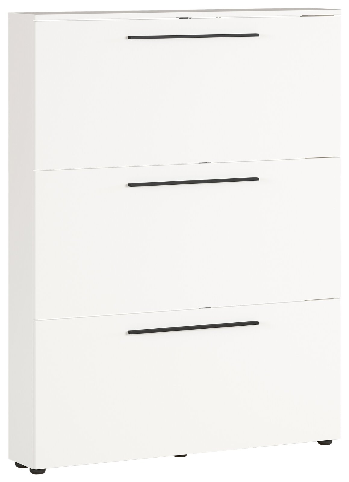 MID.YOU Schuhschrank UTAH Weißer Schuhschrank mit drei Klappen und schwarzen Griffen, seitliche Perspektive