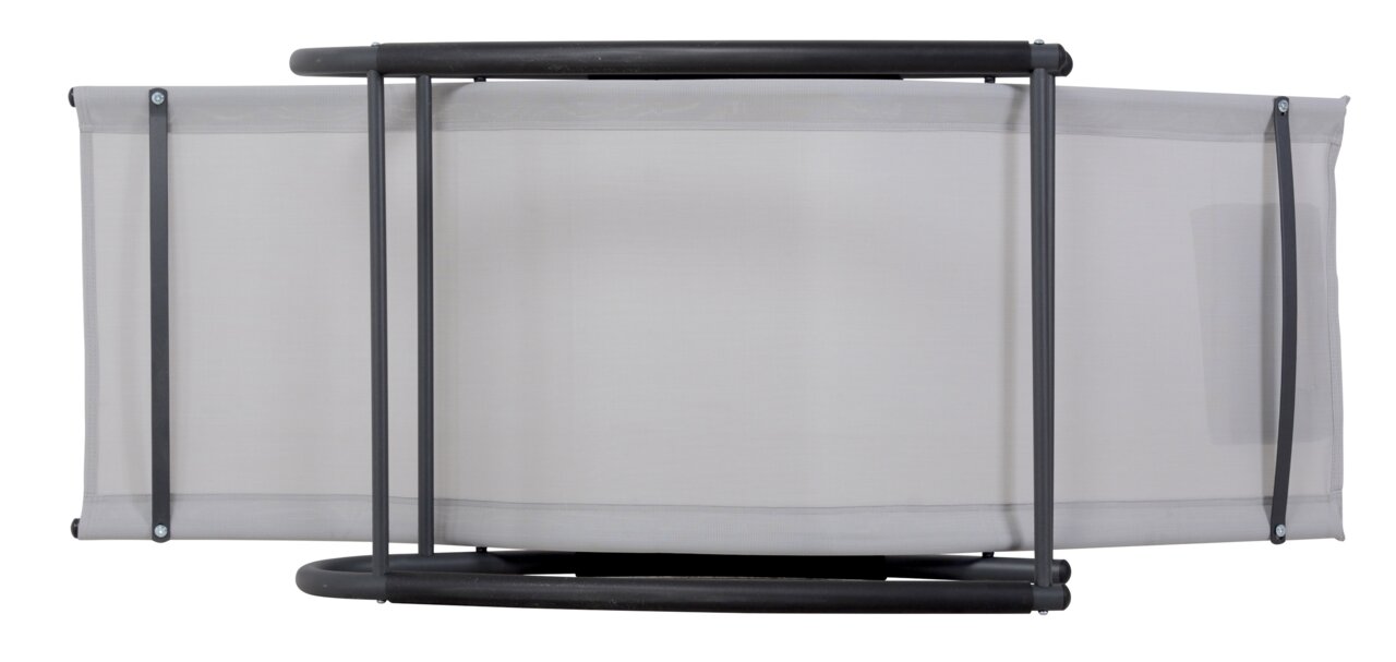 Schaukelliege von oben mit grauem Stoff und schwarzem Metallrahmen