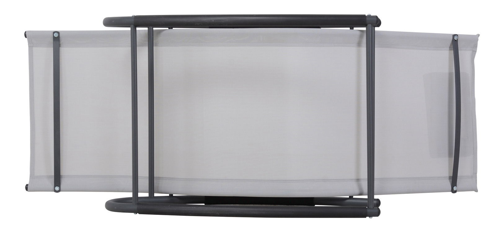 Schaukelliege von oben mit grauem Stoff und schwarzem Metallrahmen