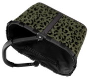 Carrybag mit schwarzem Rahmen und grün-schwarzem Leopardenmuster, von oben betrachtet.