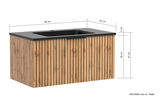 Waschtisch-Set 80 cm mit Holzoptik und schwarzer Oberfläche, seitliche Perspektive
