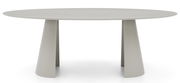 Runder Esstisch in Grau mit konischen Beinen, Frontalansicht