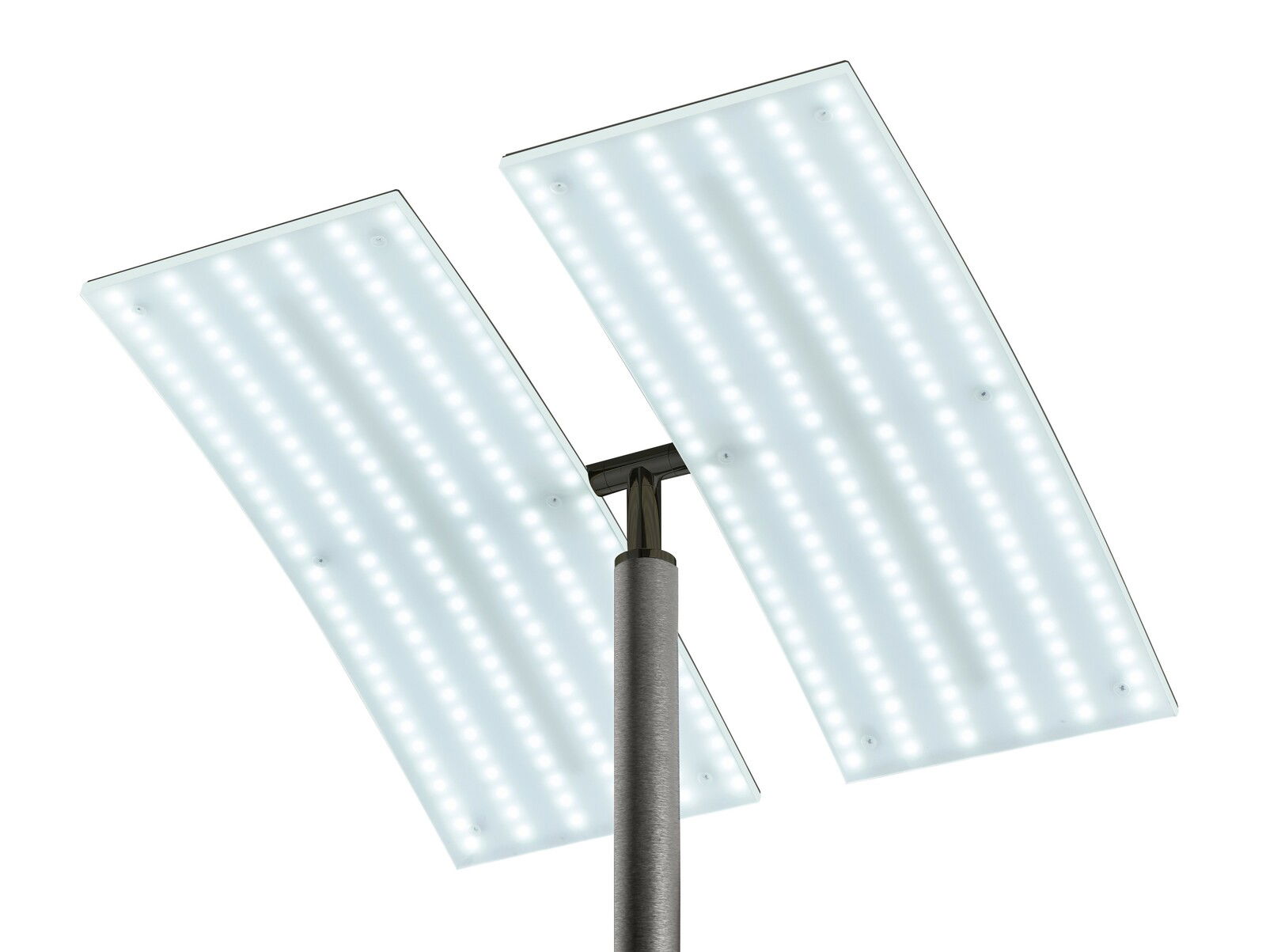 Moderne Stehleuchte ANDY mit zwei rechteckigen LED-Panels, Ansicht von unten.