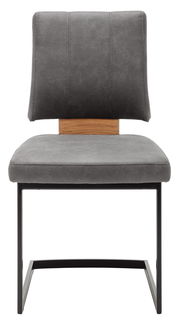 Freischwinger-Stuhl in grauem Stoff mit schwarzem Metallgestell, Frontalansicht